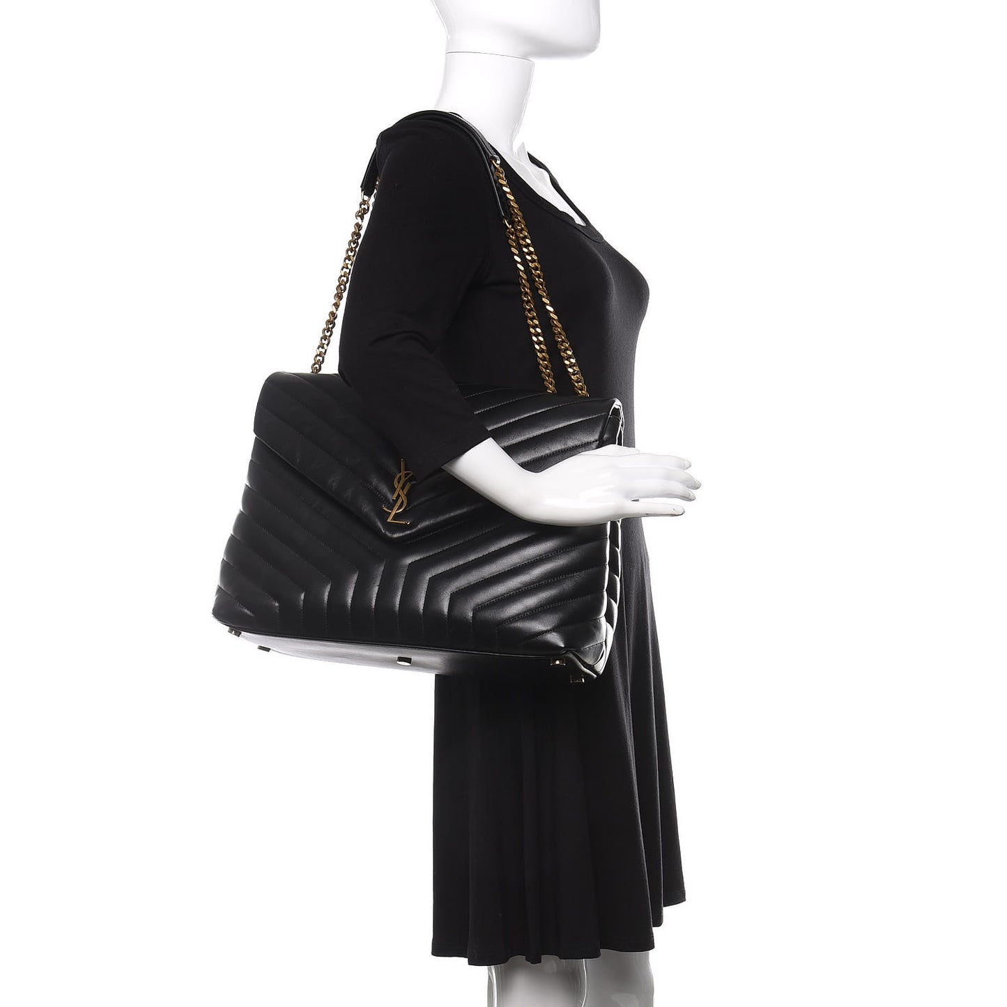Calfskin Y Quilted Monogram Large Loulou Chain Satchel Black