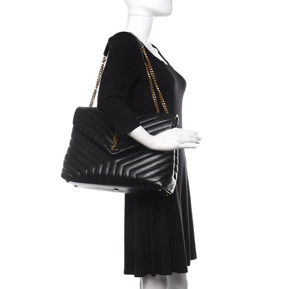 Saint Laurent Calfskin Y Quilted Monogram Large Loulou Chain Satchel Black 2 of 11