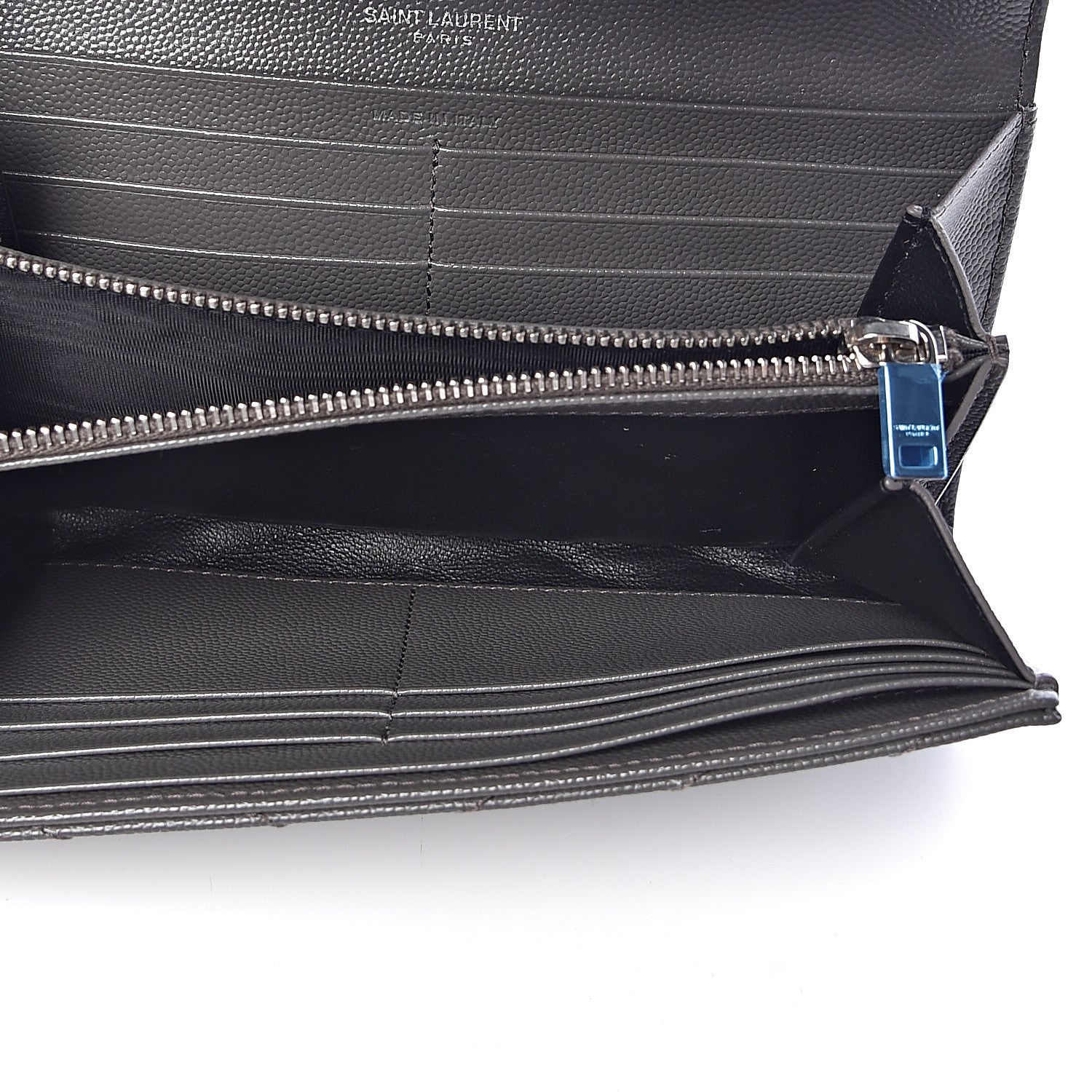 Saint Laurent Grain De Poudre Matelasse Chevron Monogram Flap Wallet Fog 5 of 6