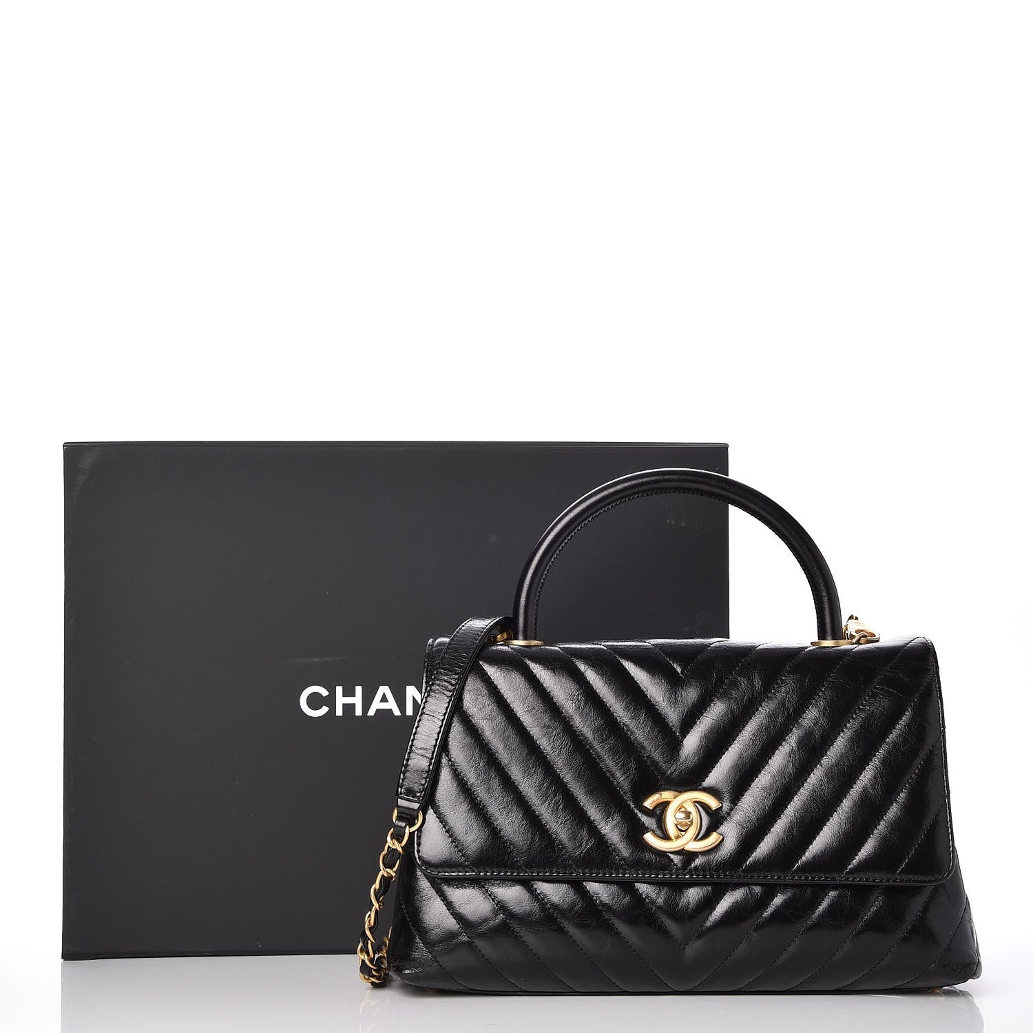 Chanel Calfskin Chevron Quilted Small Coco Handle Flap Black 8 of 8