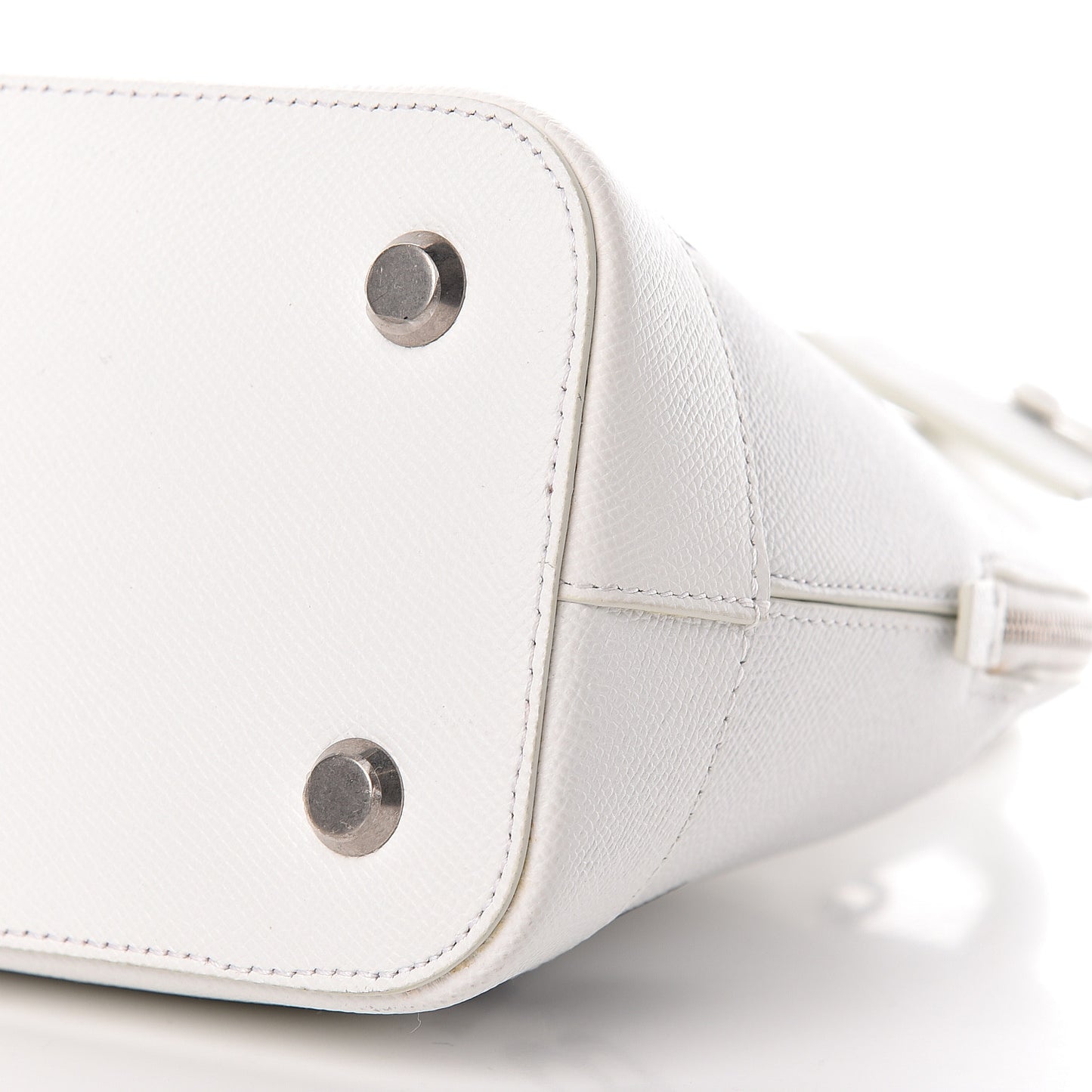 Signature Grained Calfskin Logo S Ville Top Handle Bag White