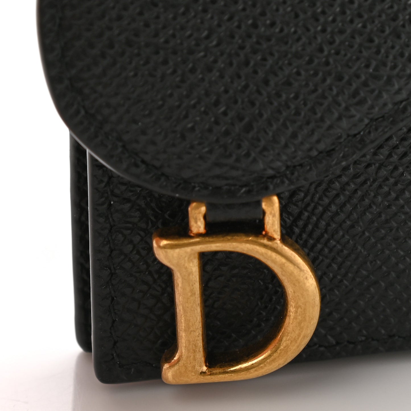 Grained Calfskin Saddle Card Holder Black