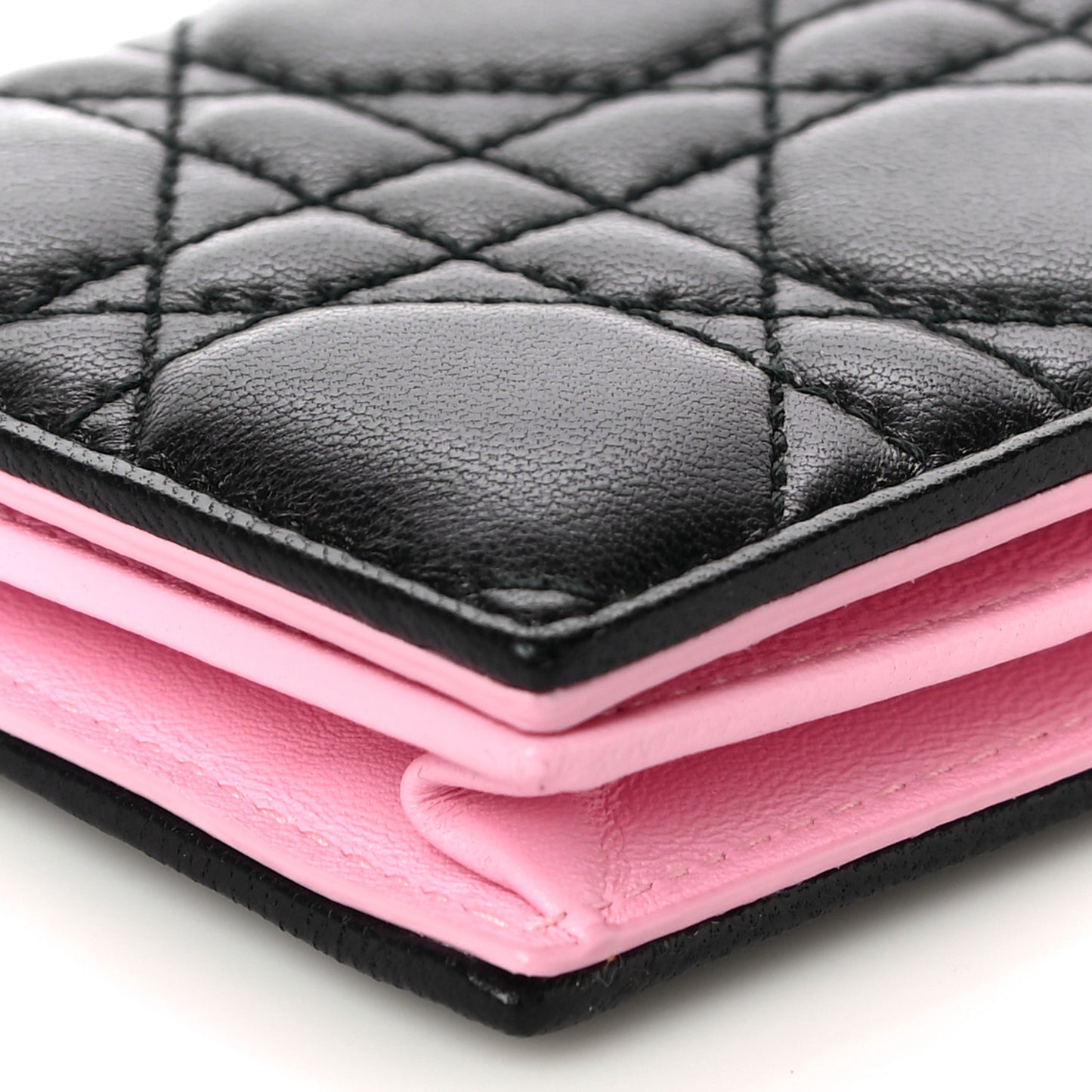 Lambskin Cannage Bi-Color Small Lady Dior Flap Card Holder Black Pink