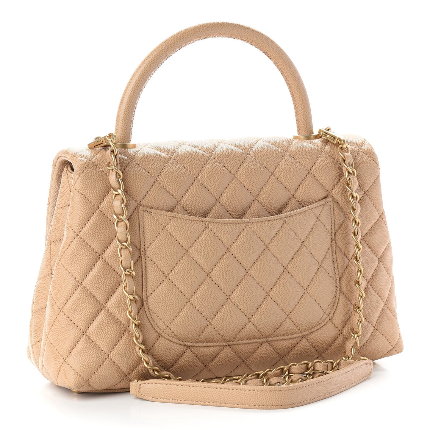 Caviar Quilted Small Coco Handle Flap Beige