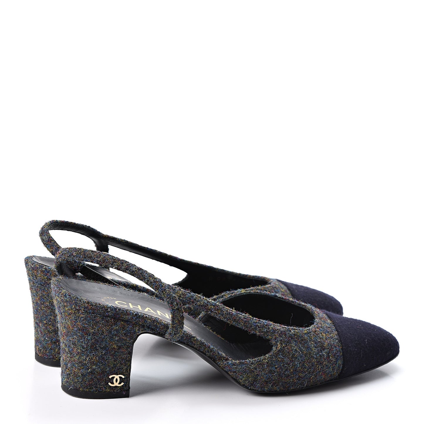 Wool Cap Toe CC Slingback Pumps 39.5 Black Dark Grey