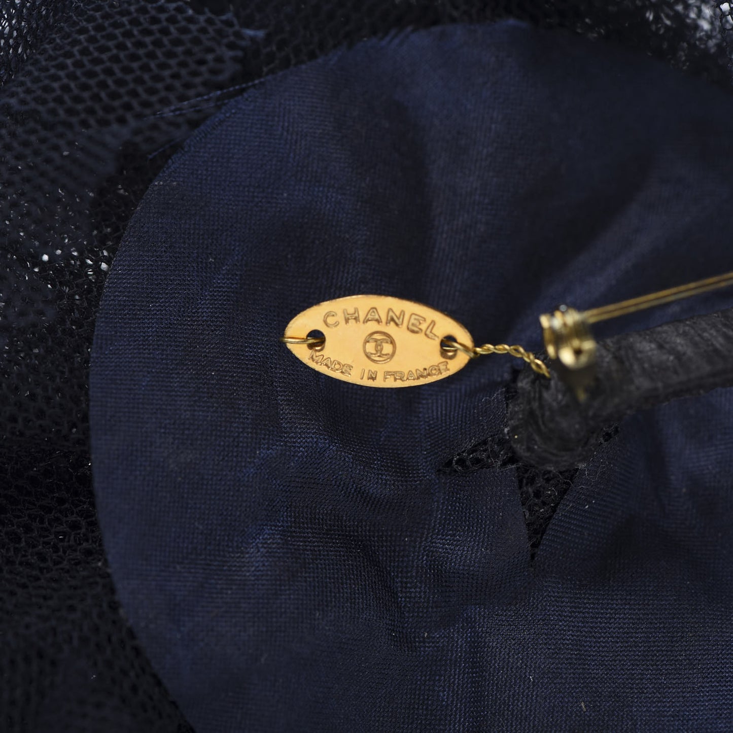 Tulle Camellia Brooch Navy Blue