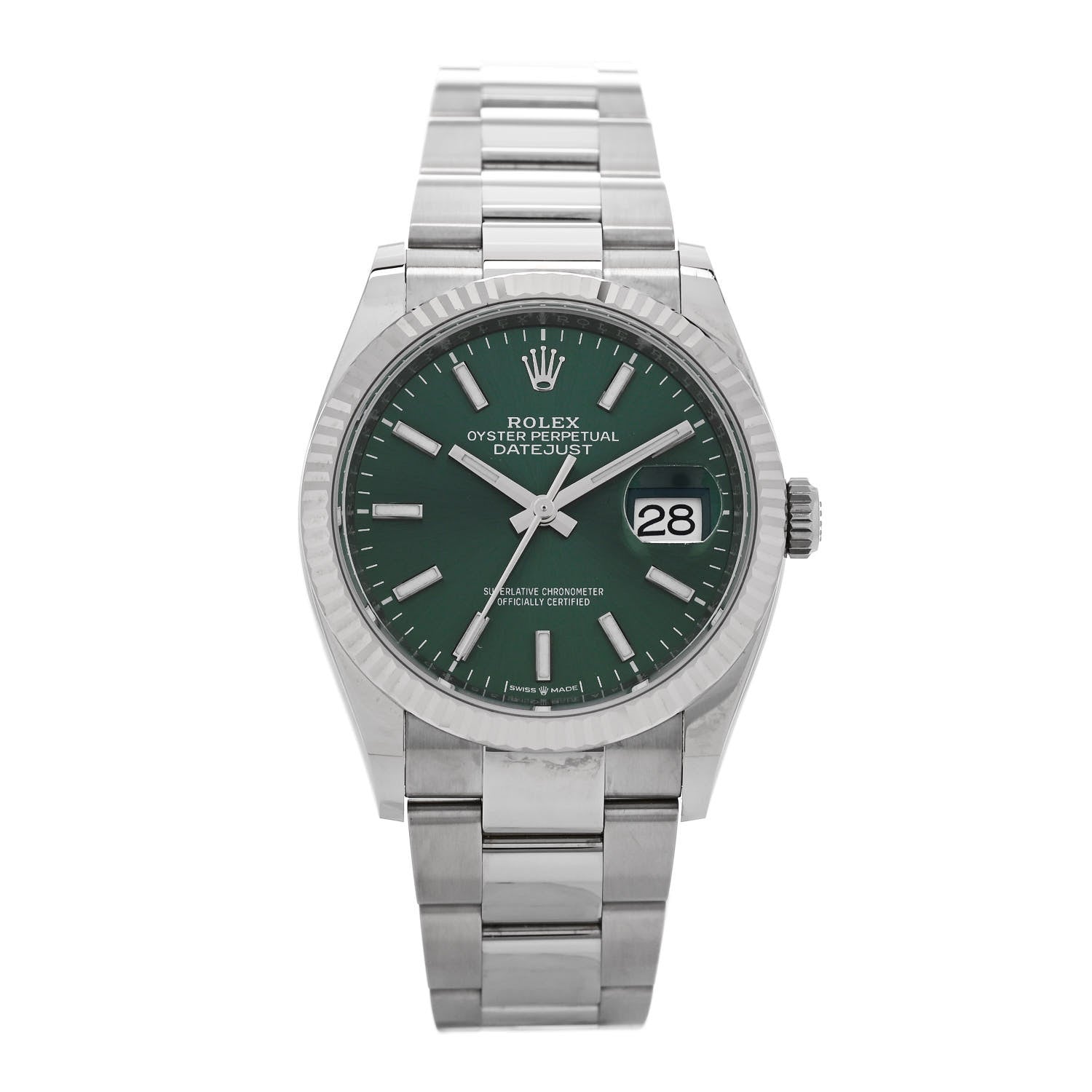 Rolex Stainless Steel 18K White Gold 36mm Oyster Perpetual Datejust Watch Mint Green 126234 1 of 5
