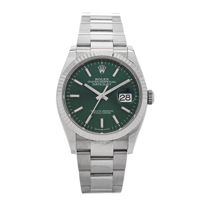 Rolex Stainless Steel 18K White Gold 36mm Oyster Perpetual Datejust Watch Mint Green 126234 1 of 5