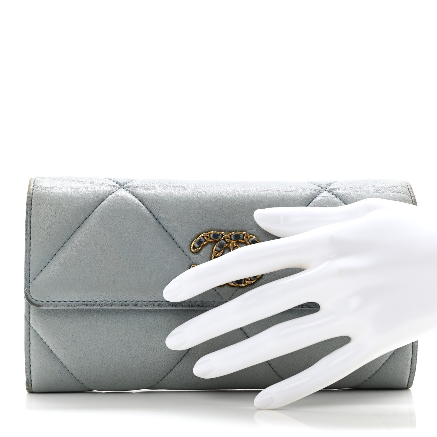 Lambskin Quilted Chanel 19 Flap Wallet Light Blue
