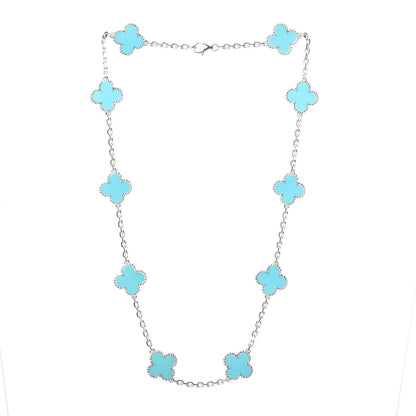 Van Cleef & Arpels 18K White Gold Turquoise 10 Motifs Vintage Alhambra Necklace 3 of 6