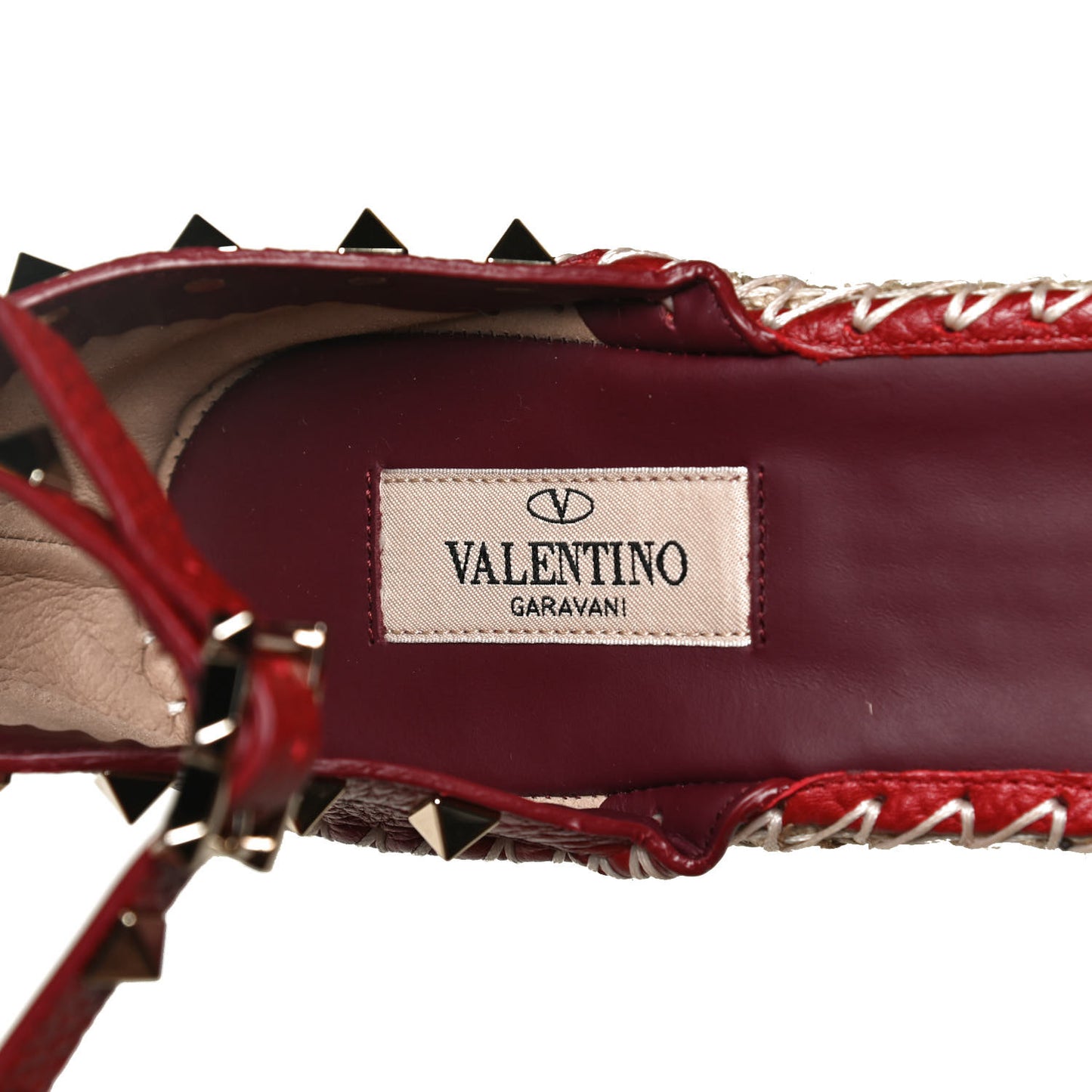 Grained Calfskin Rockstud Ankle Strap Espadrille 15/105mm Wedge Sandals 41 Rosso Valentino Natural