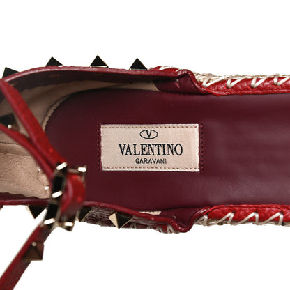 Valentino Garavani Grained Calfskin Rockstud Ankle Strap Espadrille 15/105mm Wedge Sandals 41 Rosso Valentino Natural 9 of 11