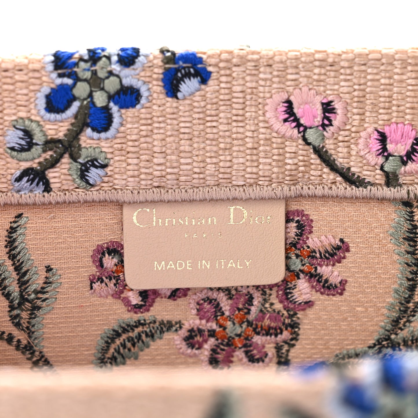 Raffia Embroidered Petites Fleurs Medium Book Tote Natural