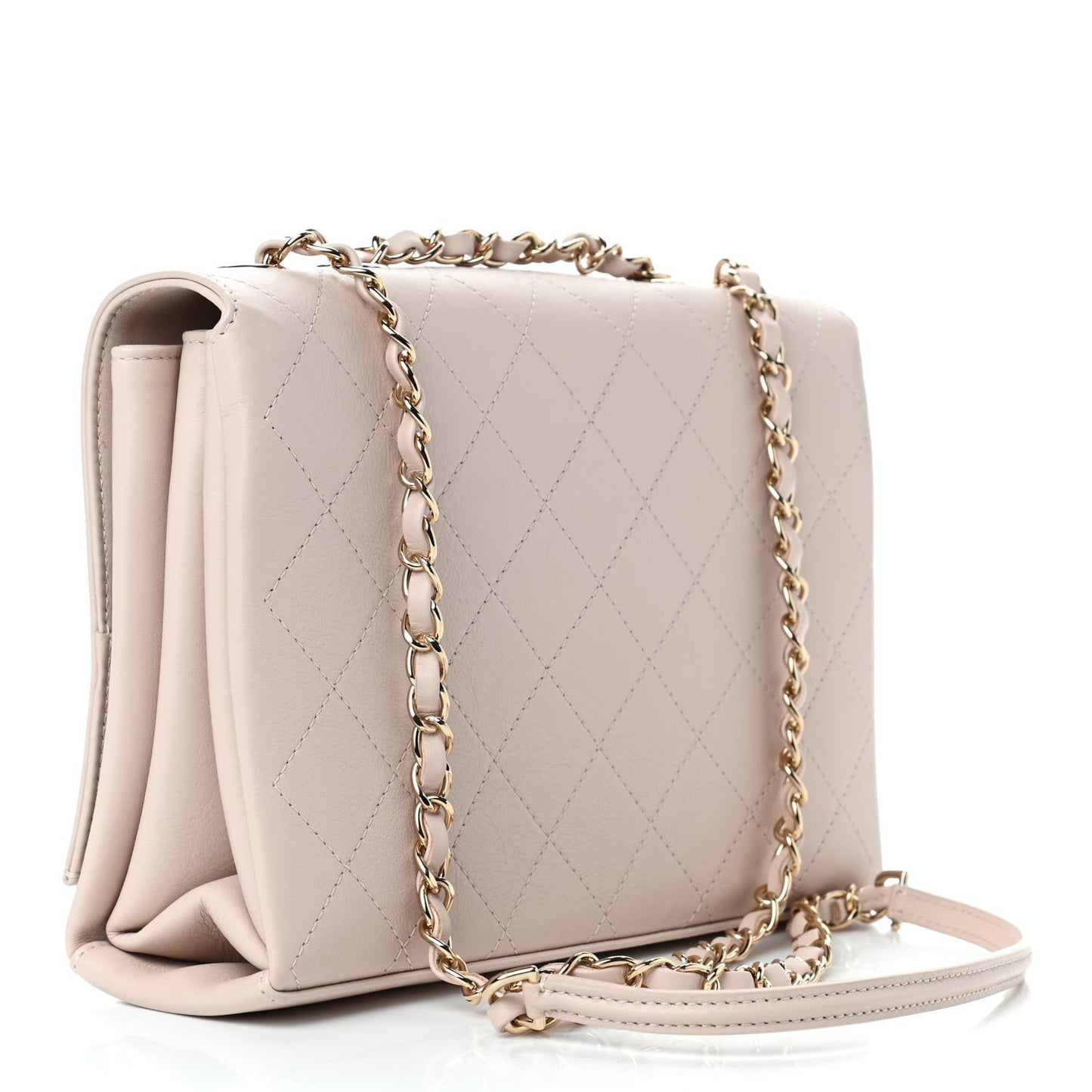 Calfskin Stitched Flap Light Beige