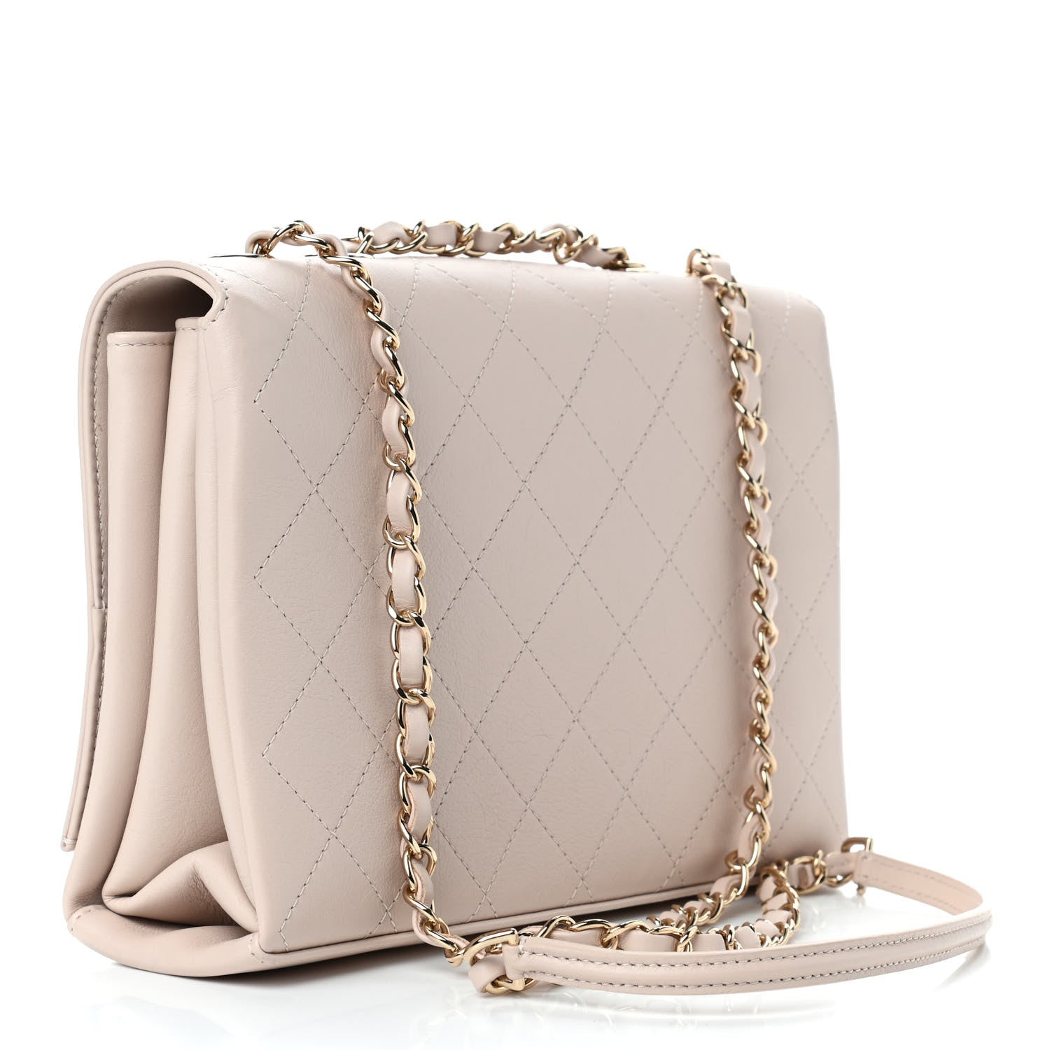 Chanel Calfskin Stitched Flap Light Beige 3 of 10