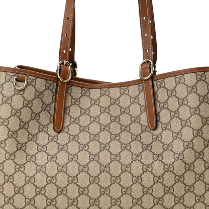 Gucci GG Supreme Monogram Emblem Large Tote Bag Beige Dark Brown 8 of 11