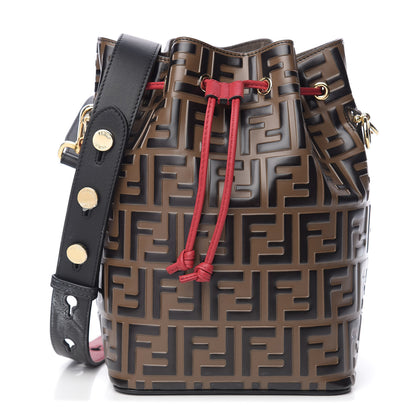 Fendi Vitello Grace F is Fendi Bi-Color FF 1974 Embossed Grande Mon Tresor Bucket Bag Maya Black Fragola 1 of 9