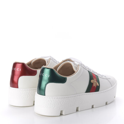 Gucci Calfskin Web Bee Embroidered Womens Ace Platform Sneakers 38.5 White 4 of 9