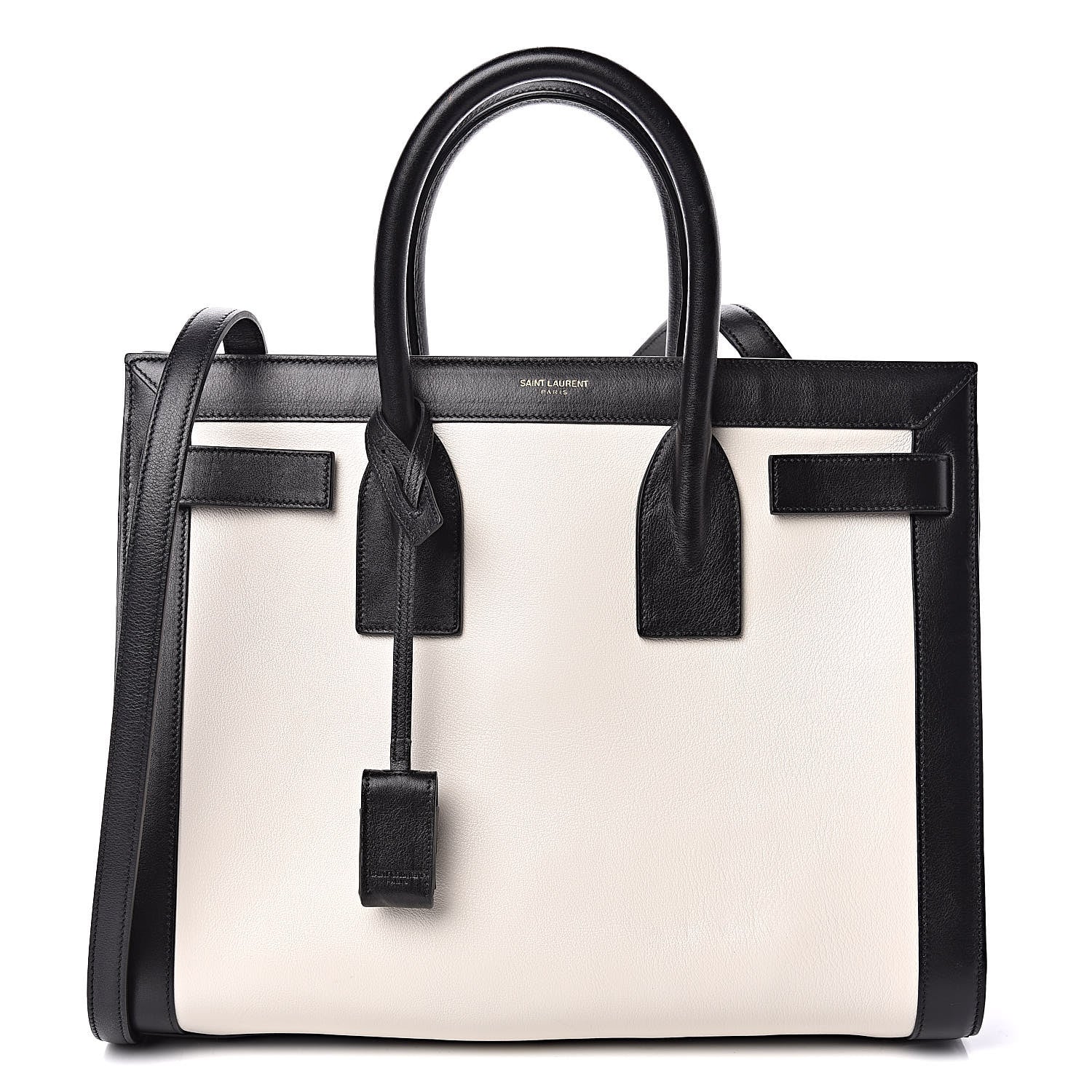 Saint Laurent Calfskin Bicolor Small Sac De Jour White Black 1 of 8