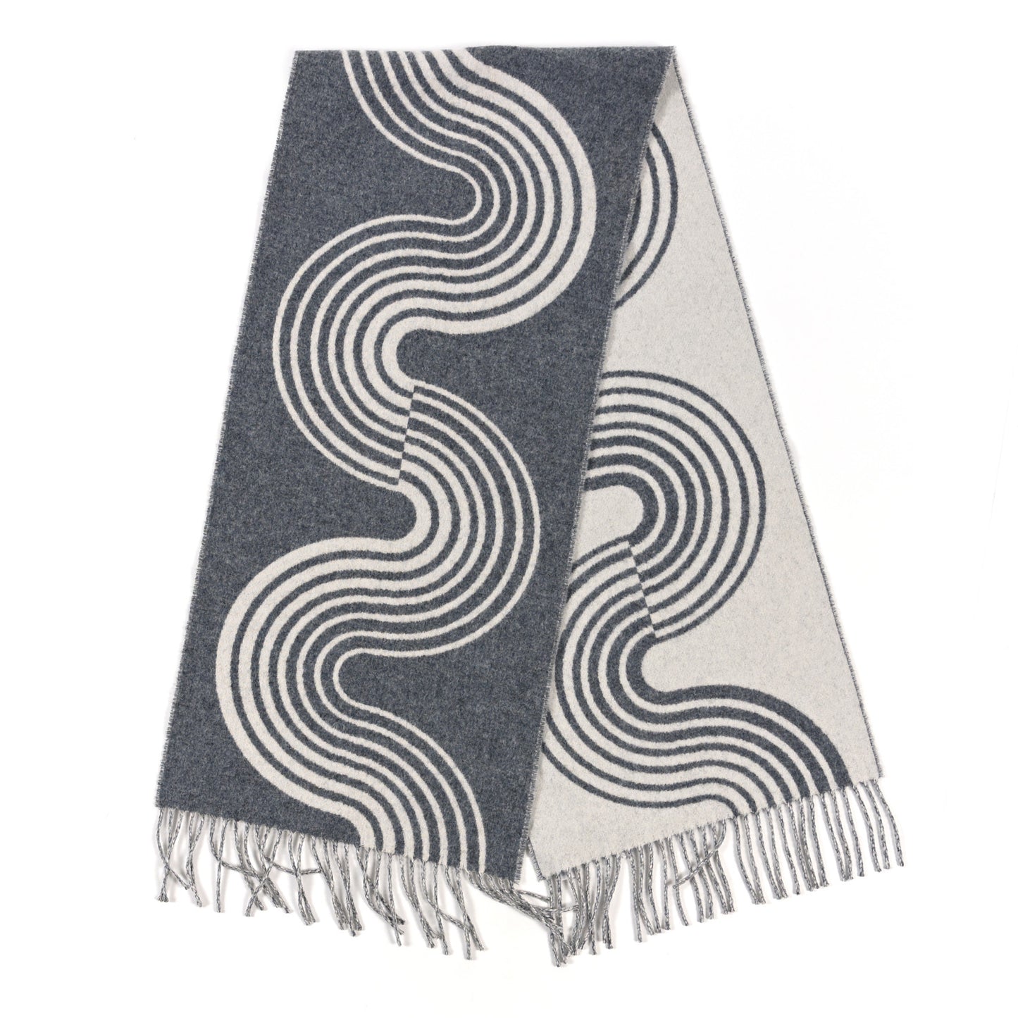 Cashmere Casaque Vague Muffler Gris Flanelle Ivoire
