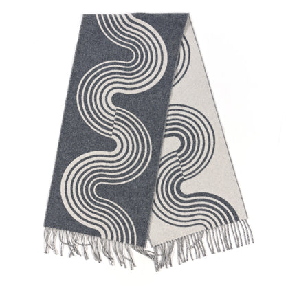Hermes Cashmere Casaque Vague Muffler Gris Flanelle Ivoire 2 of 3
