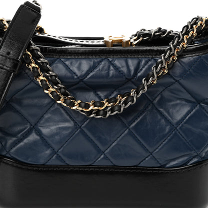 Chanel Aged Calfskin Quilted Small Gabrielle Hobo Navy Black 8 of 10