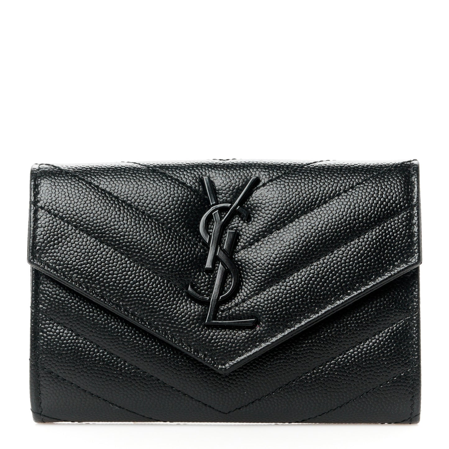Grain De Poudre Matelasse Chevron Small Monochrome Monogram Envelope Wallet Black