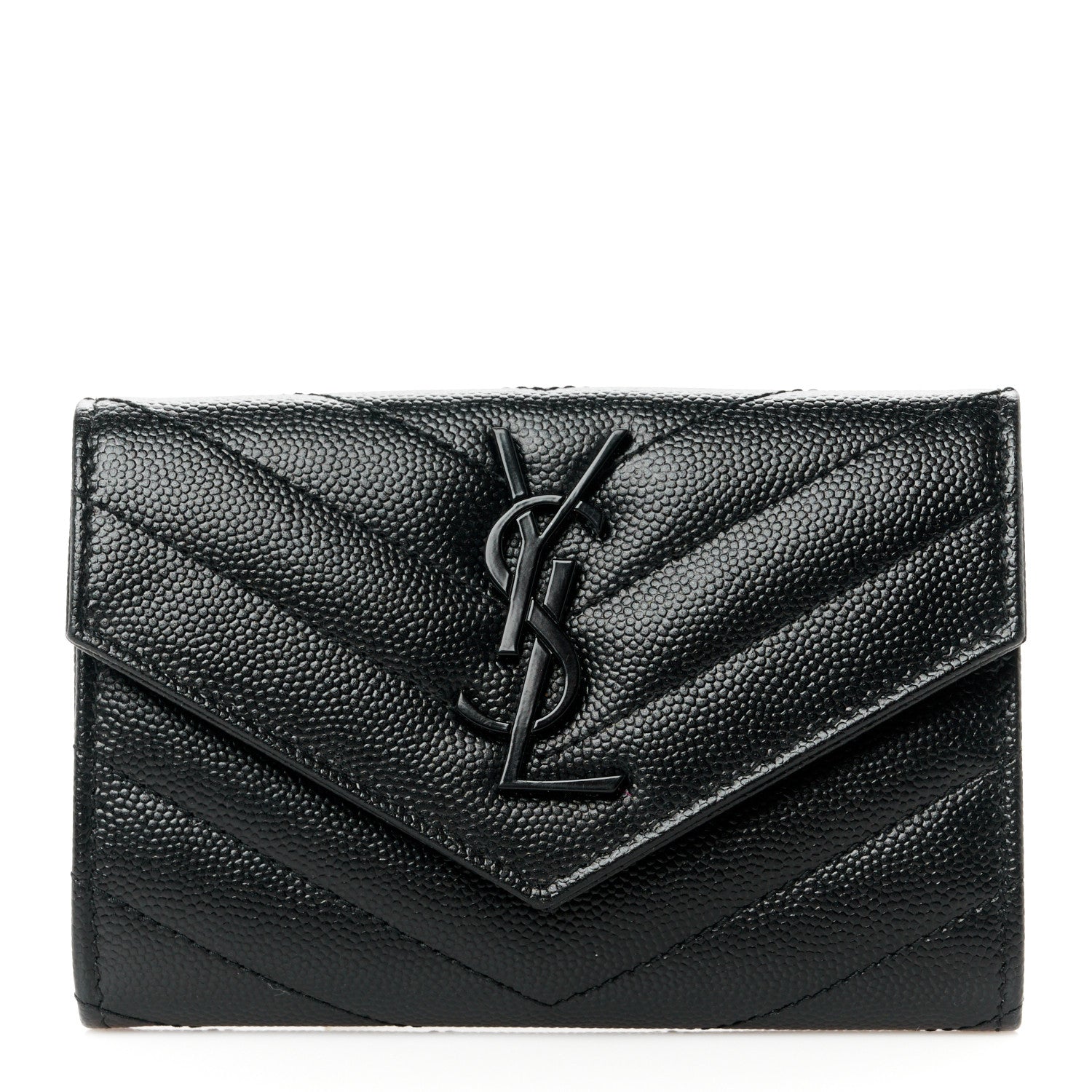 Saint Laurent Grain De Poudre Matelasse Chevron Small Monochrome Monogram Envelope Wallet Black 1 of 9