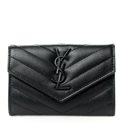 Saint Laurent Grain De Poudre Matelasse Chevron Small Monochrome Monogram Envelope Wallet Black 1 of 9