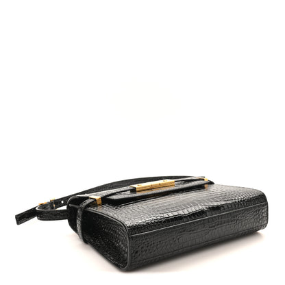 Saint Laurent Shiny Calfskin Crocodile Embossed Small Manhattan Baguette Black 4 of 9