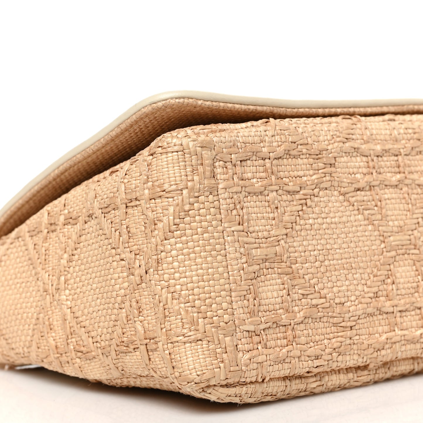 Raffia Calfskin Medium Caro Bag Beige