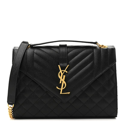 Saint Laurent Grain De Poudre Textured Mixed Matelasse Triquilt Medium Monogram Satchel Black 1 of 10