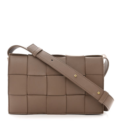 Bottega Veneta Lambskin Maxi Intrecciato Cassette Crossbody Bag Taupe Grey 1 of 10