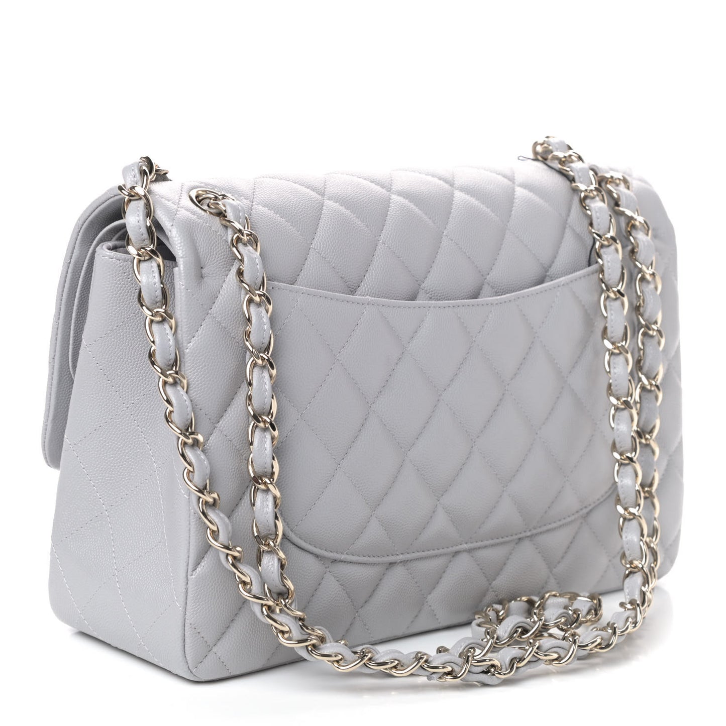 Caviar Quilted Jumbo Double Flap Grey
