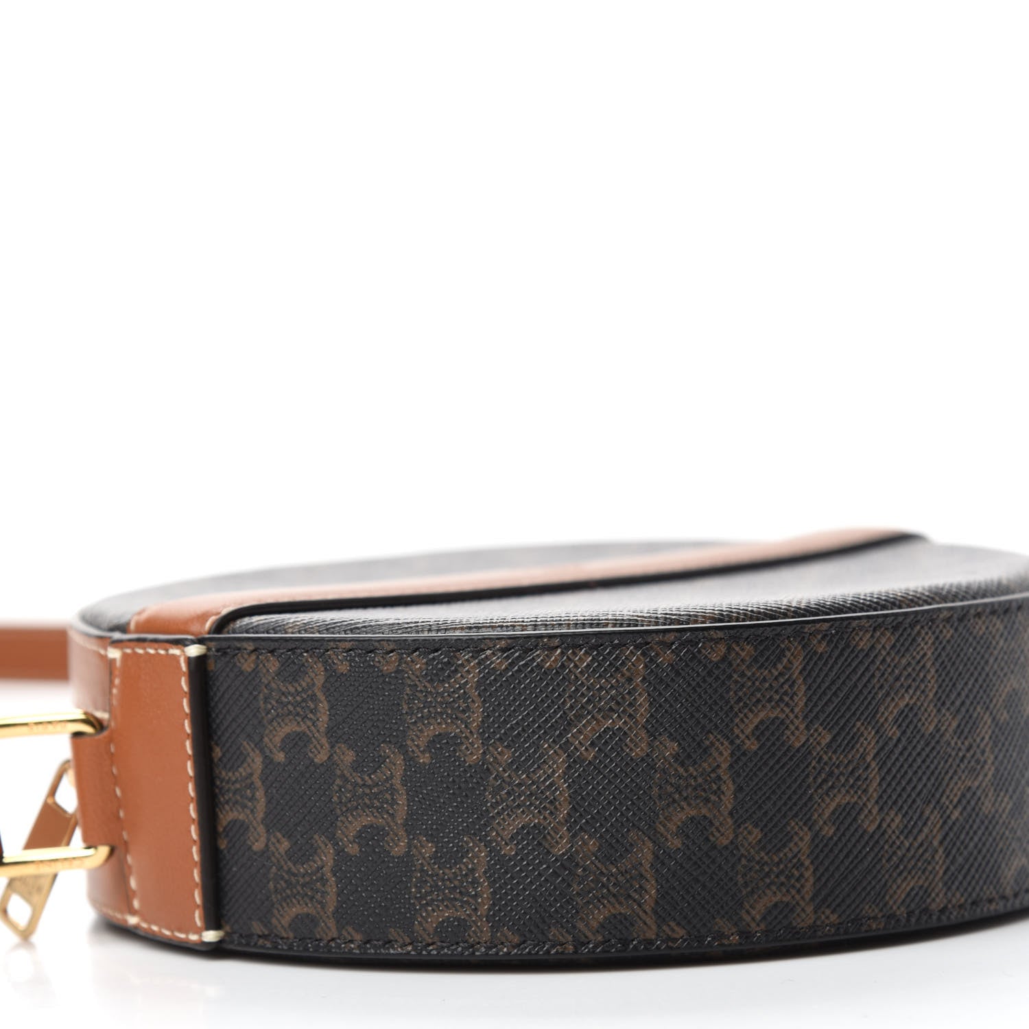 Celine Lambskin Triomphe Canvas Round Purse On Strap Black Tan 6 of 10