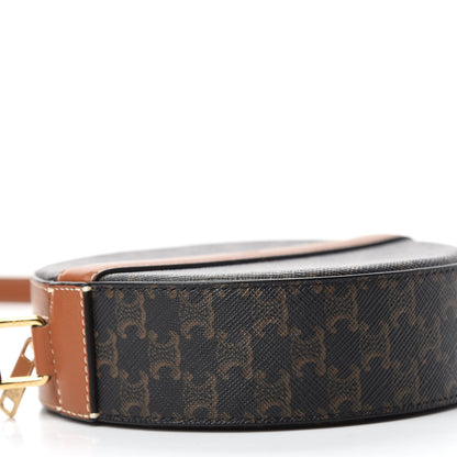Celine Lambskin Triomphe Canvas Round Purse On Strap Black Tan 6 of 10