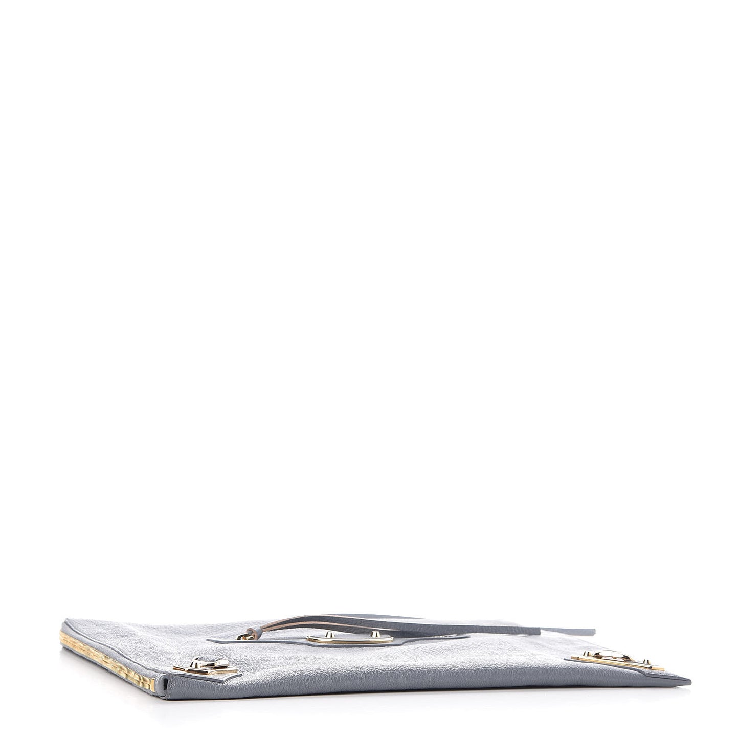 Chevre Gold Metallic Edge Hardware Pouch Bleu Acier