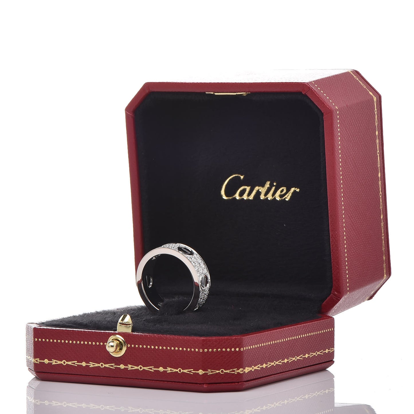 18K White Gold Diamond Ceramic LOVE Paved Ring 57 8