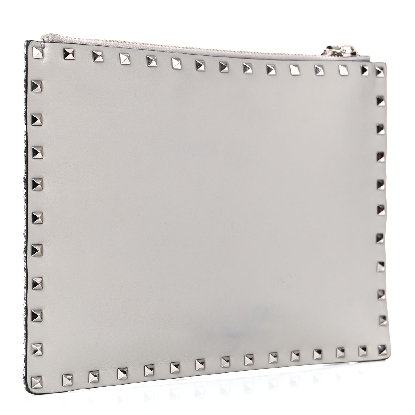 Glitter Rockstud Spike Zip Pouch Silver
