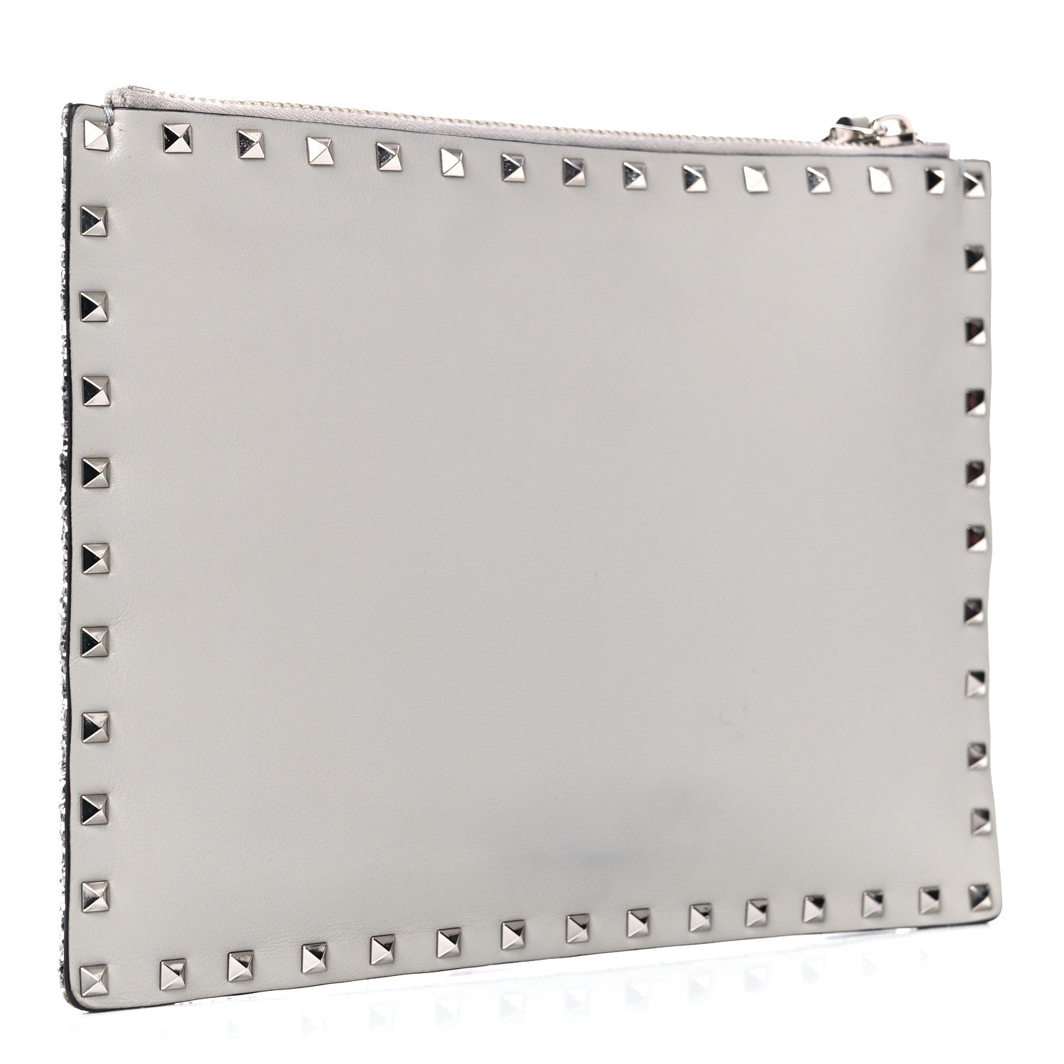 Valentino Garavani Glitter Rockstud Spike Zip Pouch Silver 3 of 6