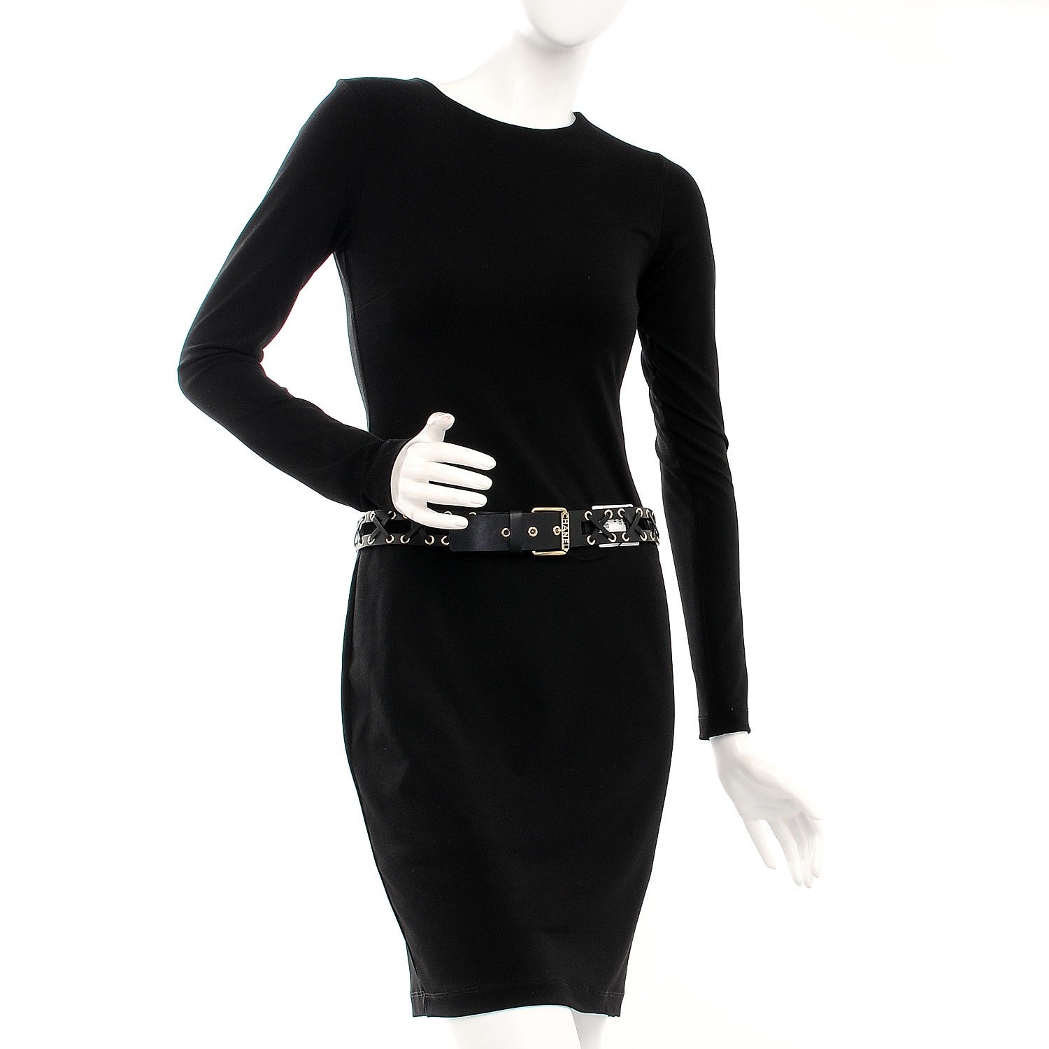 Chanel Calfskin Cross Stitch Grommet Belt 80 32 Black 2 of 6