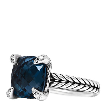 David Yurman Sterling Silver Diamond Hampton Blue Topaz 11mm Chatelaine Ring 54 7 3 of 5