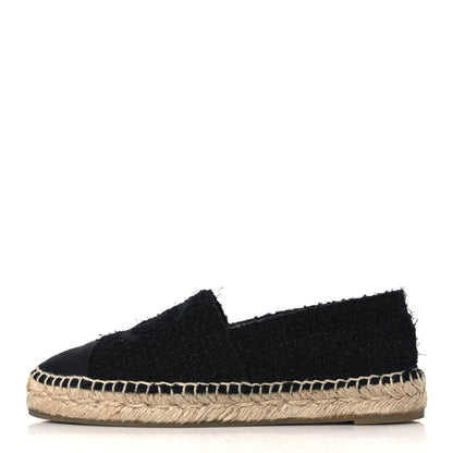 Chanel Tweed Lambskin CC Espadrilles 37 Black 1 of 8