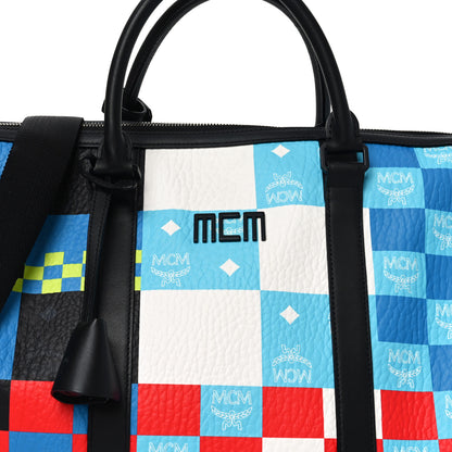 MCM Visetos Ottomar Checkerboard Weekender Duffle Bag Blue Multicolor 8 of 10