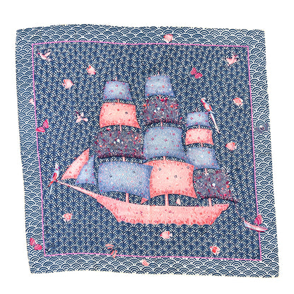 Hermes Silk Bateau Fleuri Scarf 90 Bleu Rose White 1 of 3