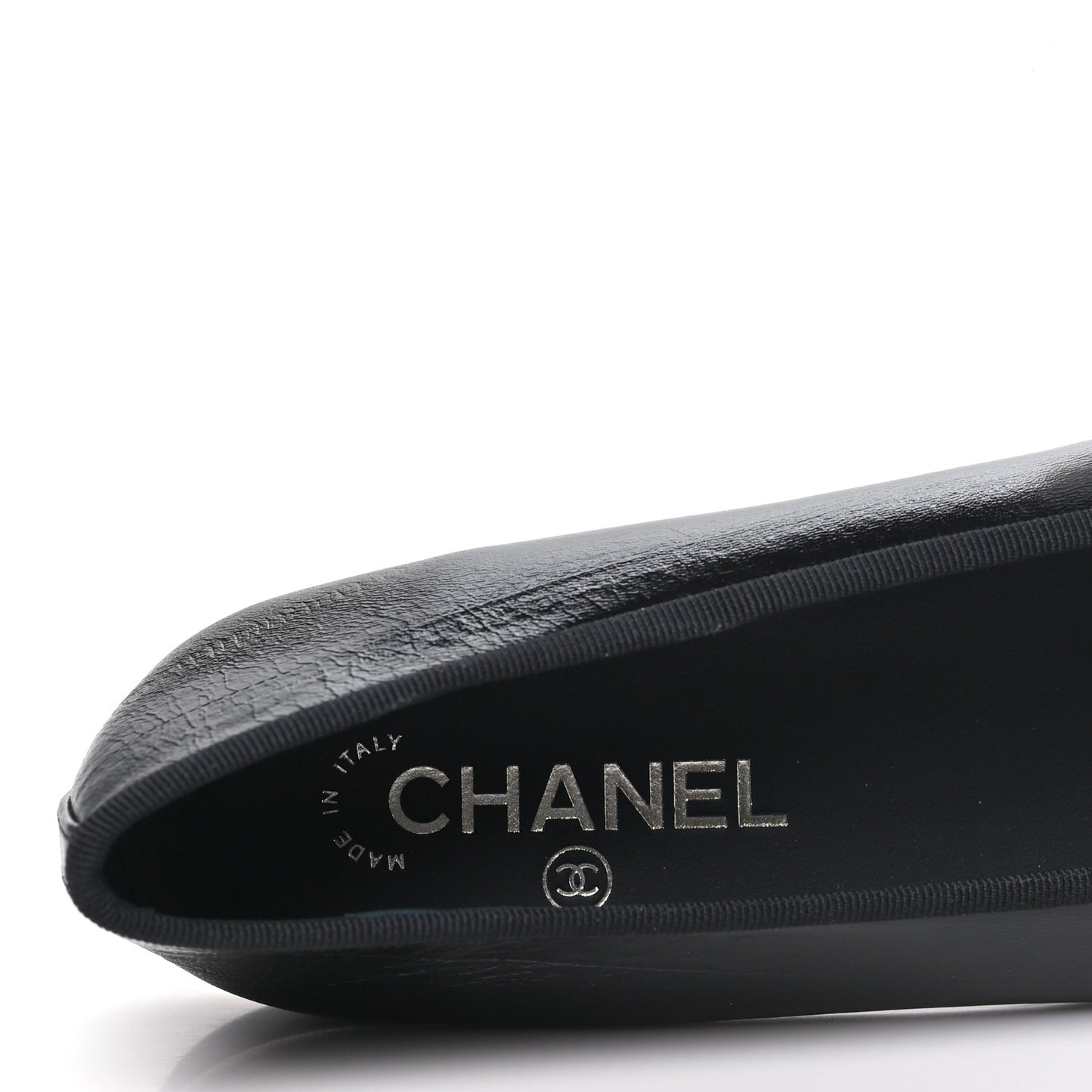 Crumpled Shiny Lambskin Cap Toe CC Ballerina Flats 39.5 Black White