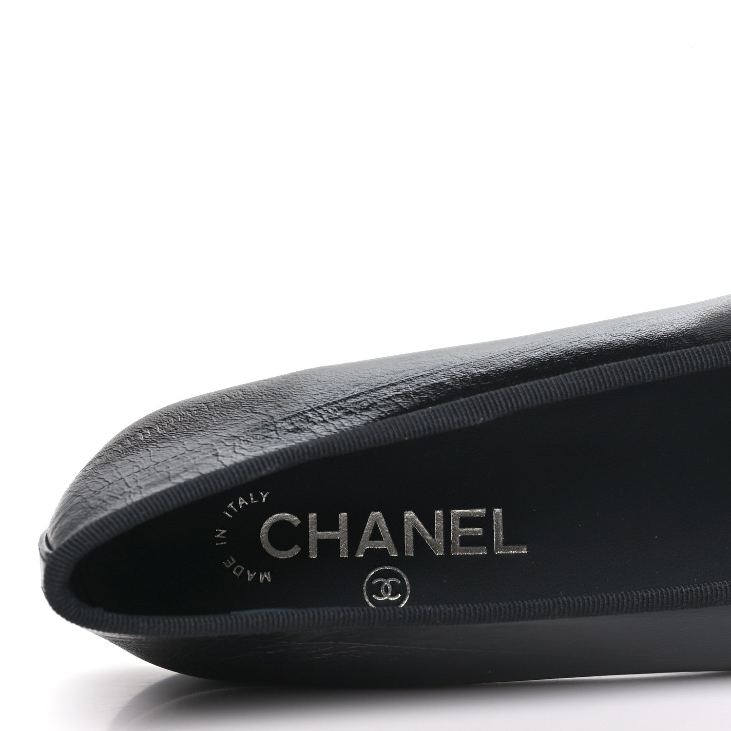 Chanel Crumpled Shiny Lambskin Cap Toe CC Ballerina Flats 39.5 Black White 8 of 10