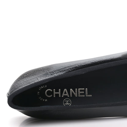 Chanel Crumpled Shiny Lambskin Cap Toe CC Ballerina Flats 39.5 Black White 8 of 10