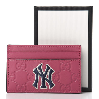 Gucci X MLB Guccissima Signature NY Yankees Embroidered Card Holder Box Pink Blue Ivory 8 of 8