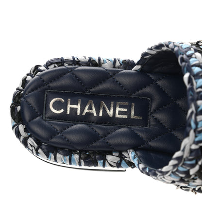 Chanel Lambskin Raffia Chain Flat Sandals 36 Blue Black 7 of 9